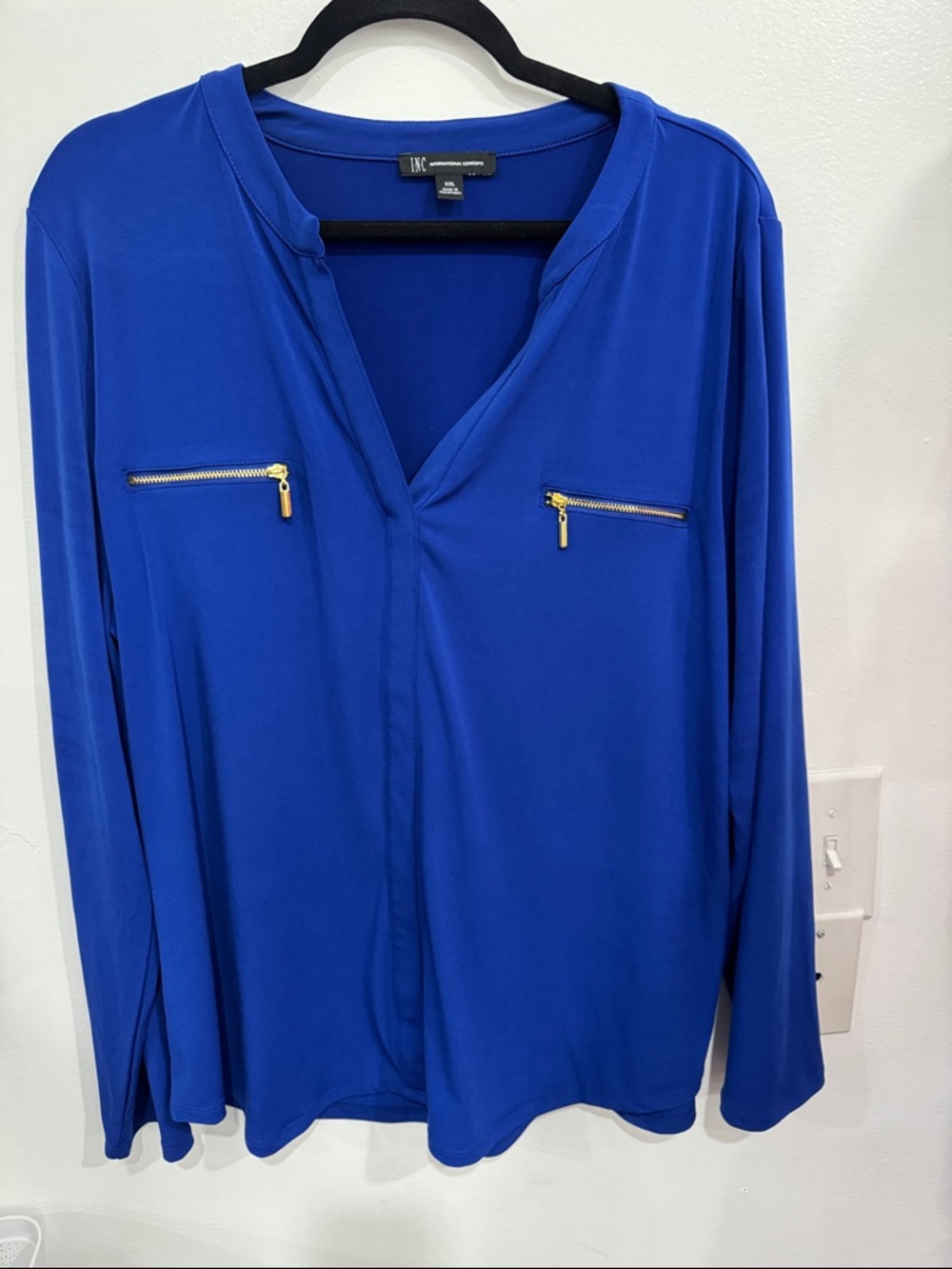 Lane Bryant Royal Blue Long Sleeve Zip Pocket Blouse
